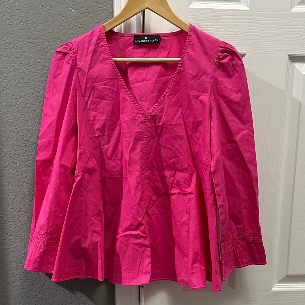 Pomander Place Hot Pink V-Neck Babydoll Blouse